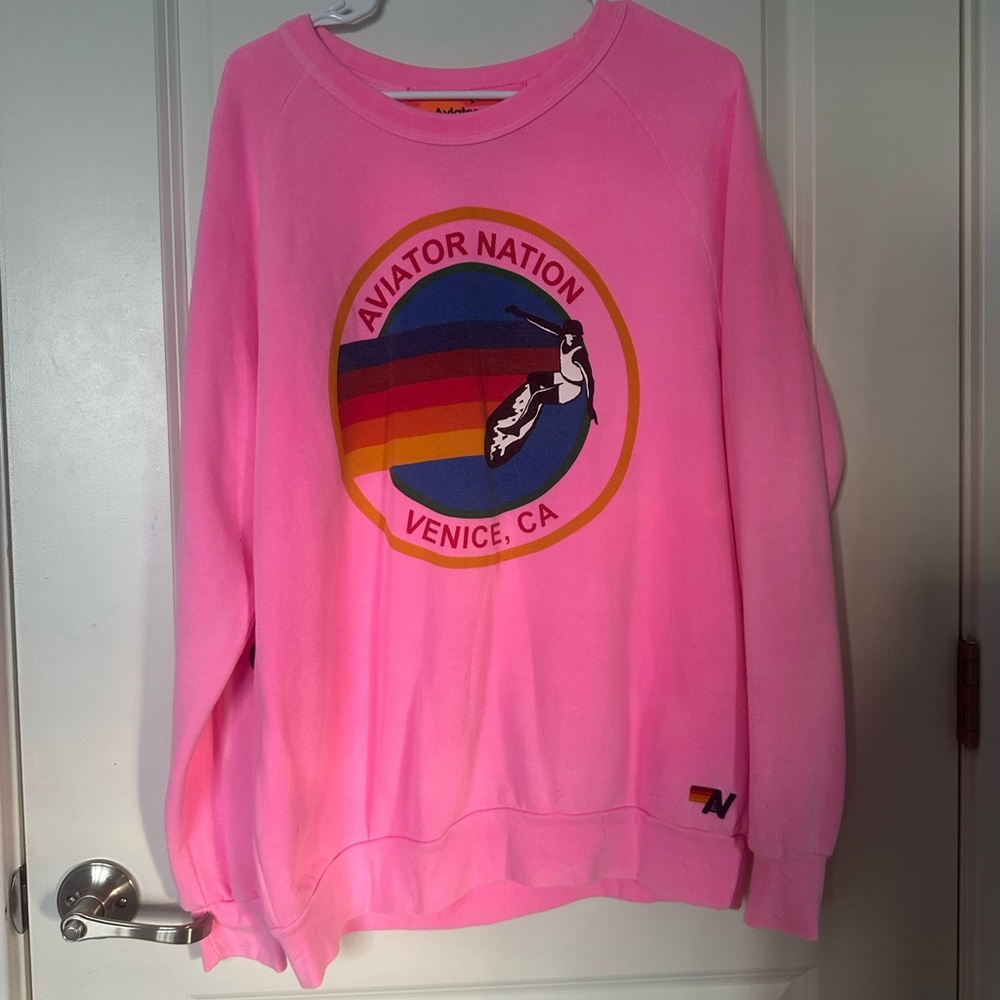 Aviator Nation Pink Crew Neck Sweater